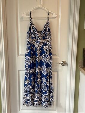 Baltic Born Navy and White Printed Maxi Sundress